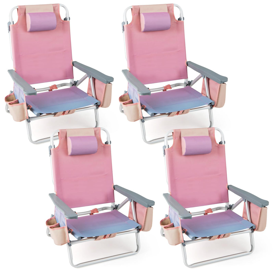 GYMAX Beach Chairs, 2/4-Pack Backpack Camping Chair with Armrest, Cooler Bag, Cup Holder