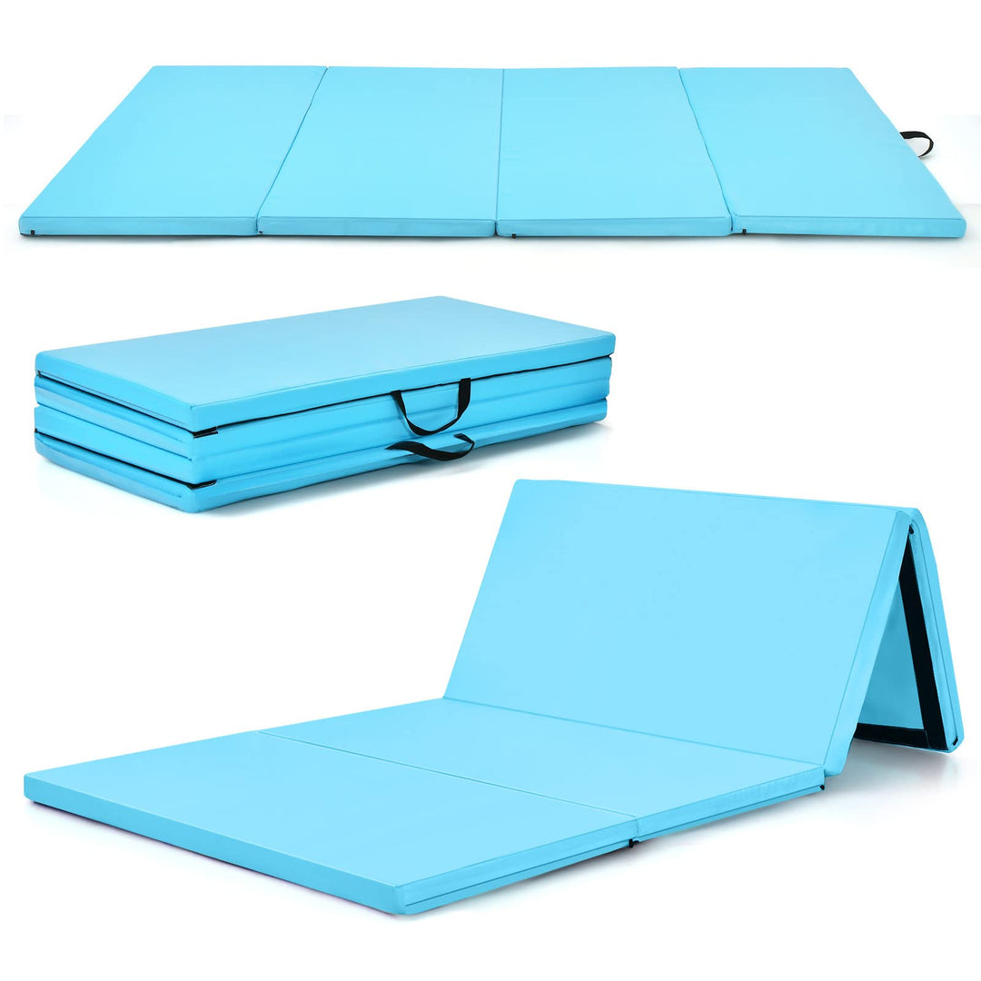 GYMAX Gymnastics Mat, 4 FT x 8 FT x 2 Inches Folding Exercise Mat w/Carry Handles & Sturdy Stitching Waterproof Cover