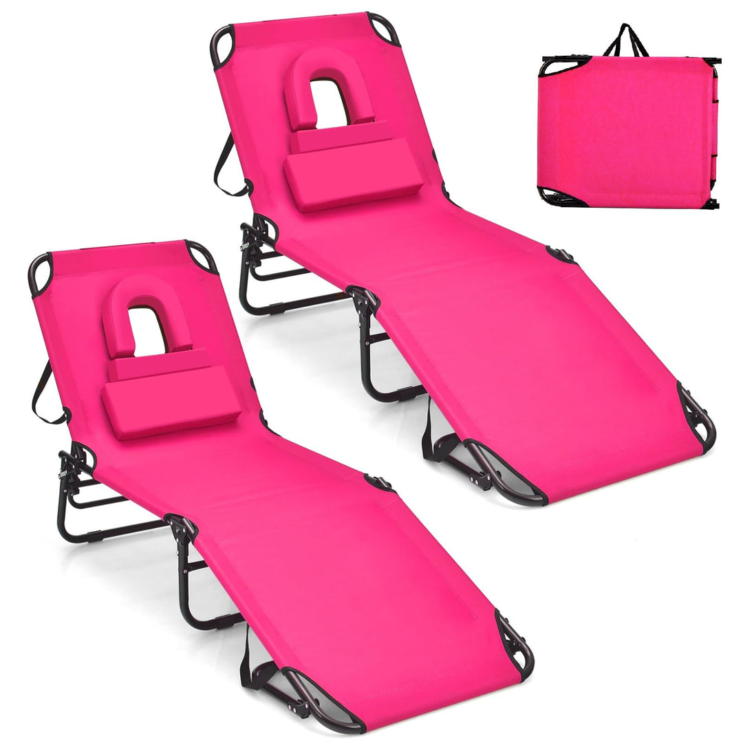 GYMAX Tanning Chair, 350lbs Beach Lounge Chair with Face Hole, Washable Pillow & Carry Strap