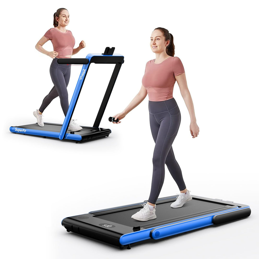 GYMAX Walking Pad, Dual LED Display Free Installation Running Machine w/Smart App/Remote Control & Bluetooth Speaker