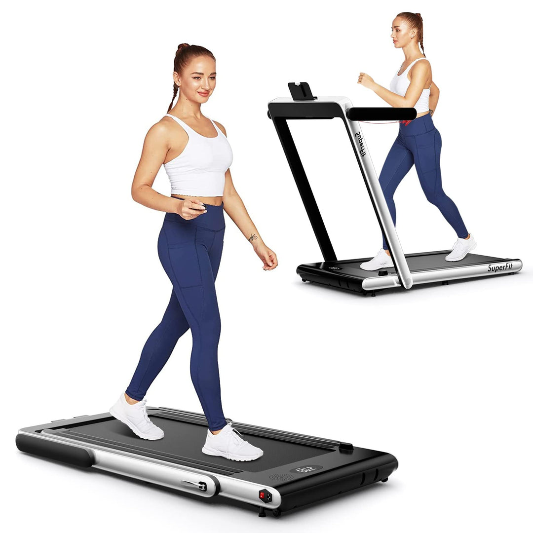 GYMAX Walking Pad, 2 in 1 Free Installation Under Desk Treadmill with LED Monitor, Smart App/Remote Control & Bluetooth Speaker