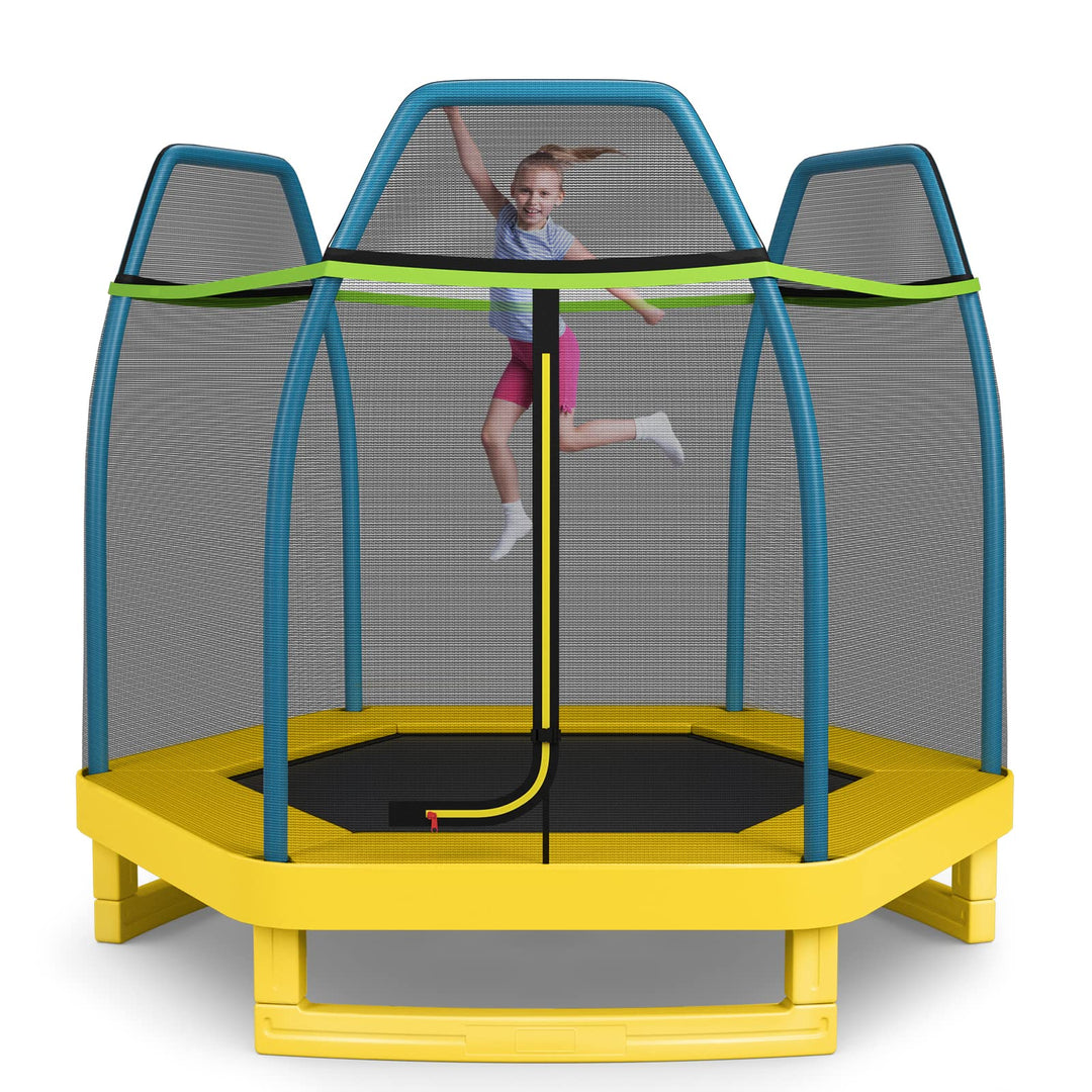 GYMAX Trampoline for Kids, 7FT Toddler Trampoline with Safety Enclosure Net & Seamless Spring Pad
