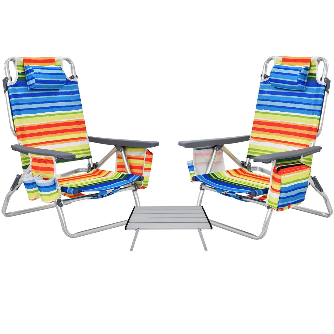GYMAX Beach Chairs, 2/4-Pack Backpack Camping Chair with Armrest, Cooler Bag, Cup Holder