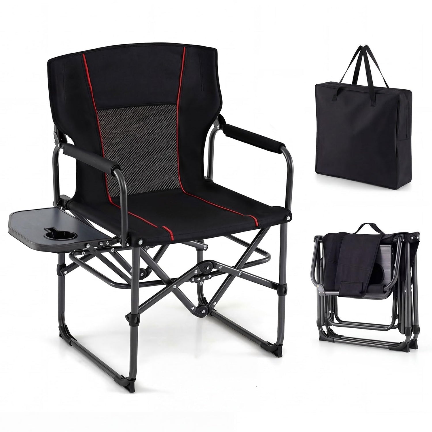 GYMAX Oversized Portable Folding Camping Chairs for Adults with Table