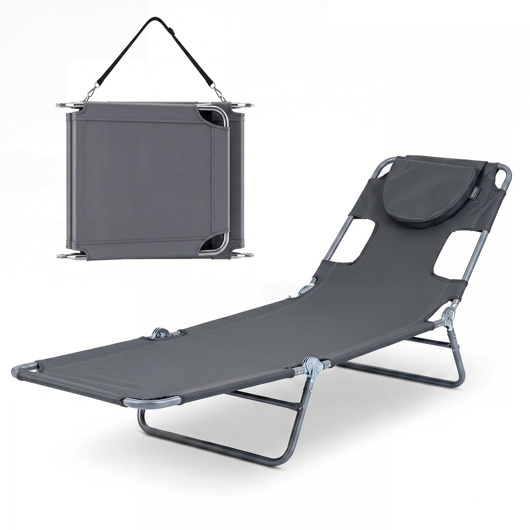 GYMAX Tanning Chair 330lbs Beach Chairs with Face Hole(1/2)