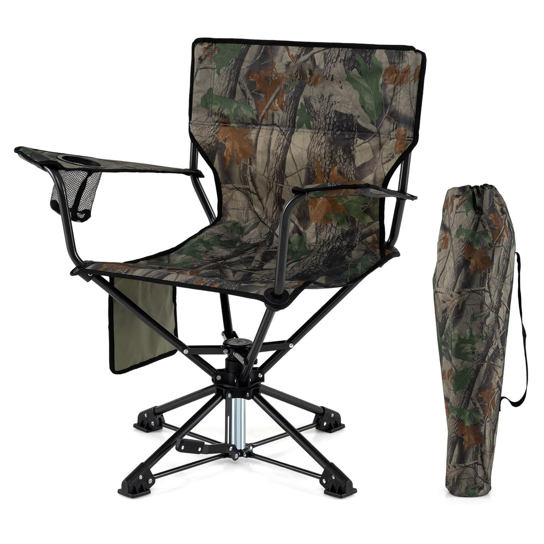 GYMAX 360° Swivel Hunting Chair | Folding Hunting Blind Chair w/Armrest (1/2)
