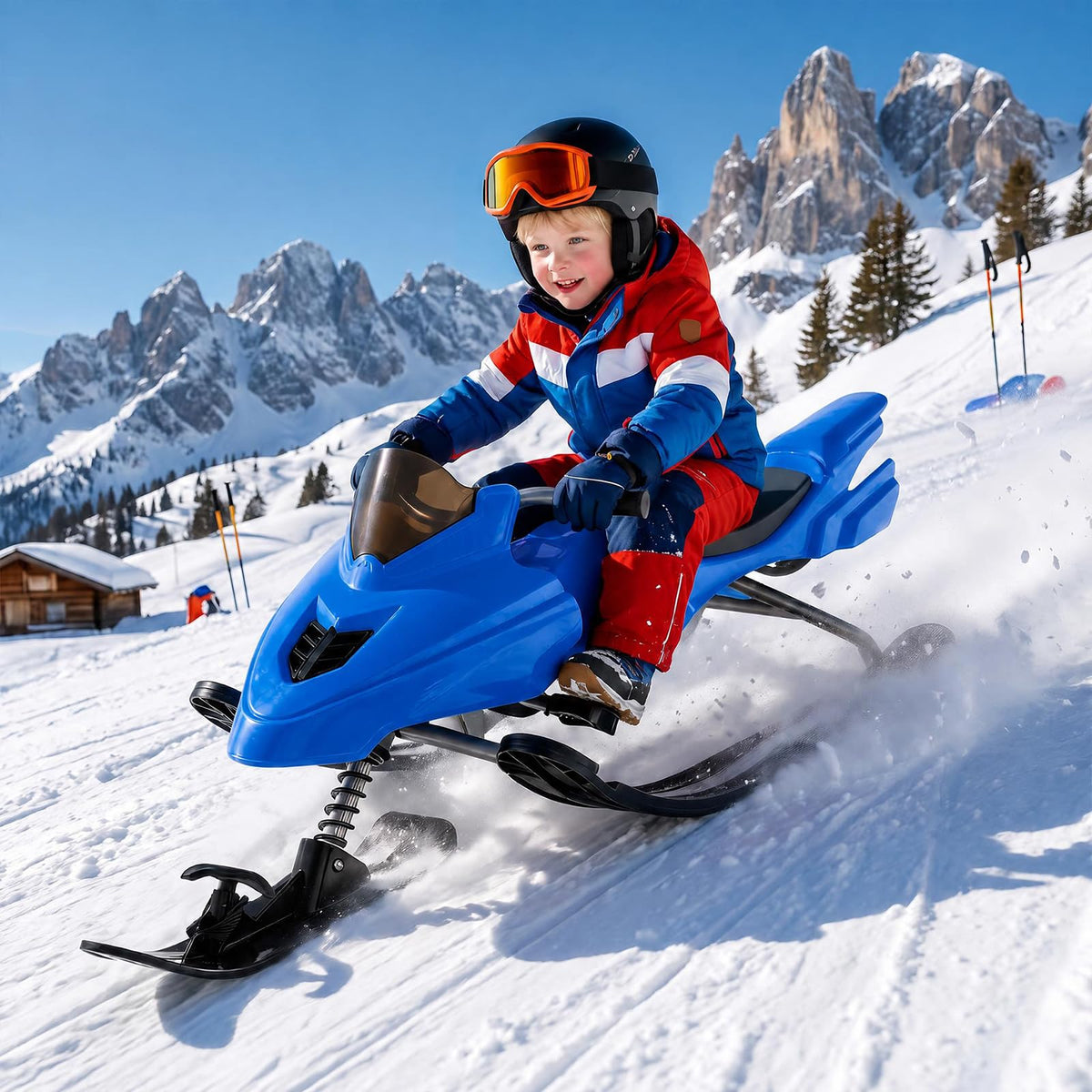 GYMAX Snow Racer Sled Sled with Steering Handles Brakes Tow Rope