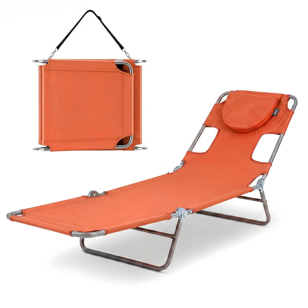 GYMAX Tanning Chair 330lbs Beach Chairs with Face Hole(1/2)
