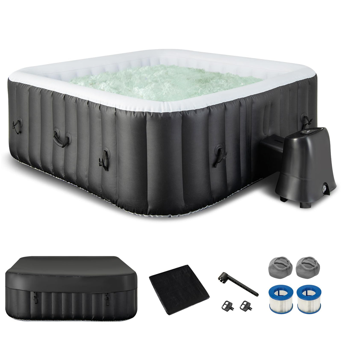 GYMAX Hot Tub, Inflatable Hot Tub with 130 Soothing Bubble Air Jets, Insulated Lockable Cover