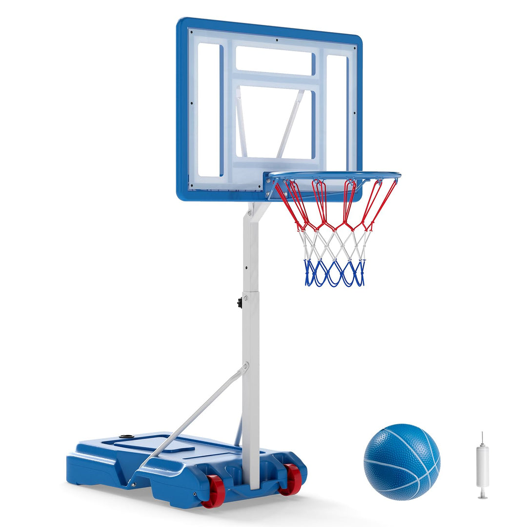 GYMAX Pool Basketball Hoop Stainless Steel Adjustable 32" Portable Basketball Hoop