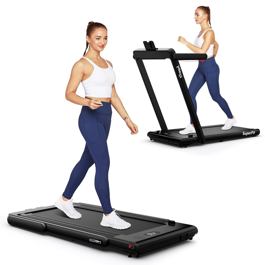 GYMAX Walking Pad, 2 in 1 Free Installation Under Desk Treadmill with LED Monitor, Smart App/Remote Control & Bluetooth Speaker