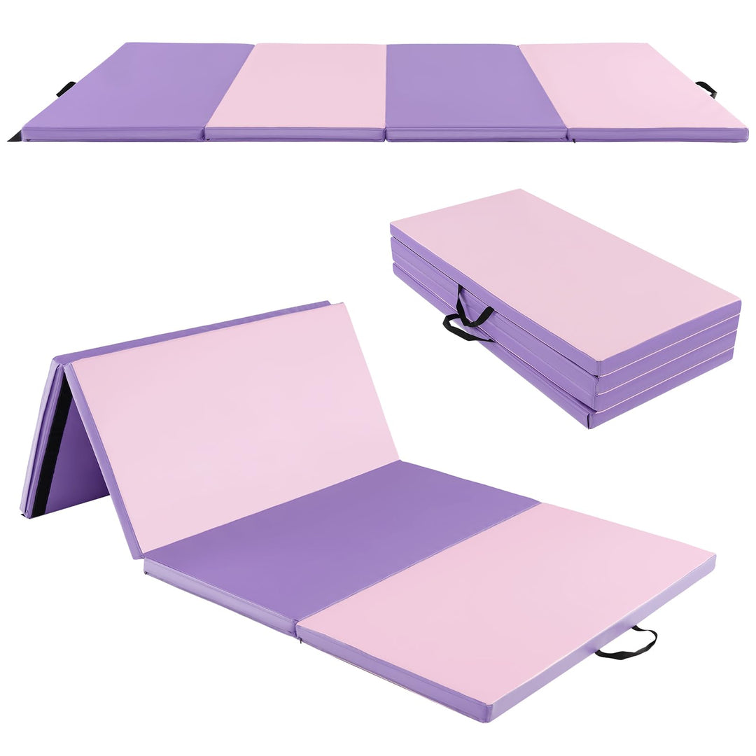 GYMAX Gymnastics Mat, 4 FT x 8 FT x 2 Inches Folding Exercise Mat w/Carry Handles & Sturdy Stitching Waterproof Cover