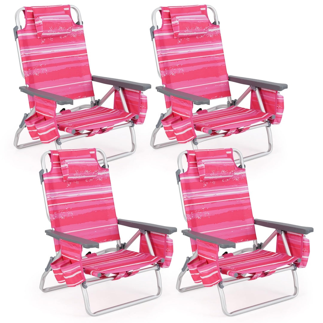 GYMAX Beach Chairs, 2/4-Pack Backpack Camping Chair with Armrest, Cooler Bag, Cup Holder