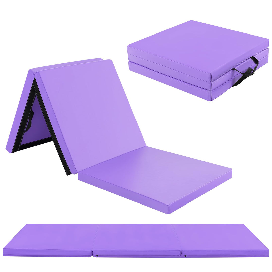 GYMAX Folding Gymnastics Mat, 6 FT x 2 FT x 2 Inches Exercise Mat w/Carrying Handles, Waterproof PU Leather, Hook & Loop Fasteners