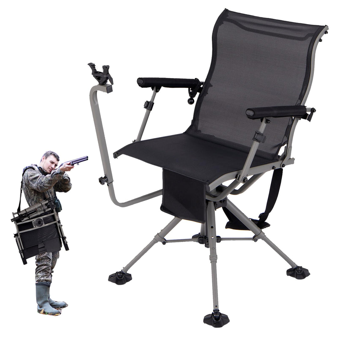 GYMAX Hunting Chair with Gun Rest 360° Swivel Hunting  Chair
