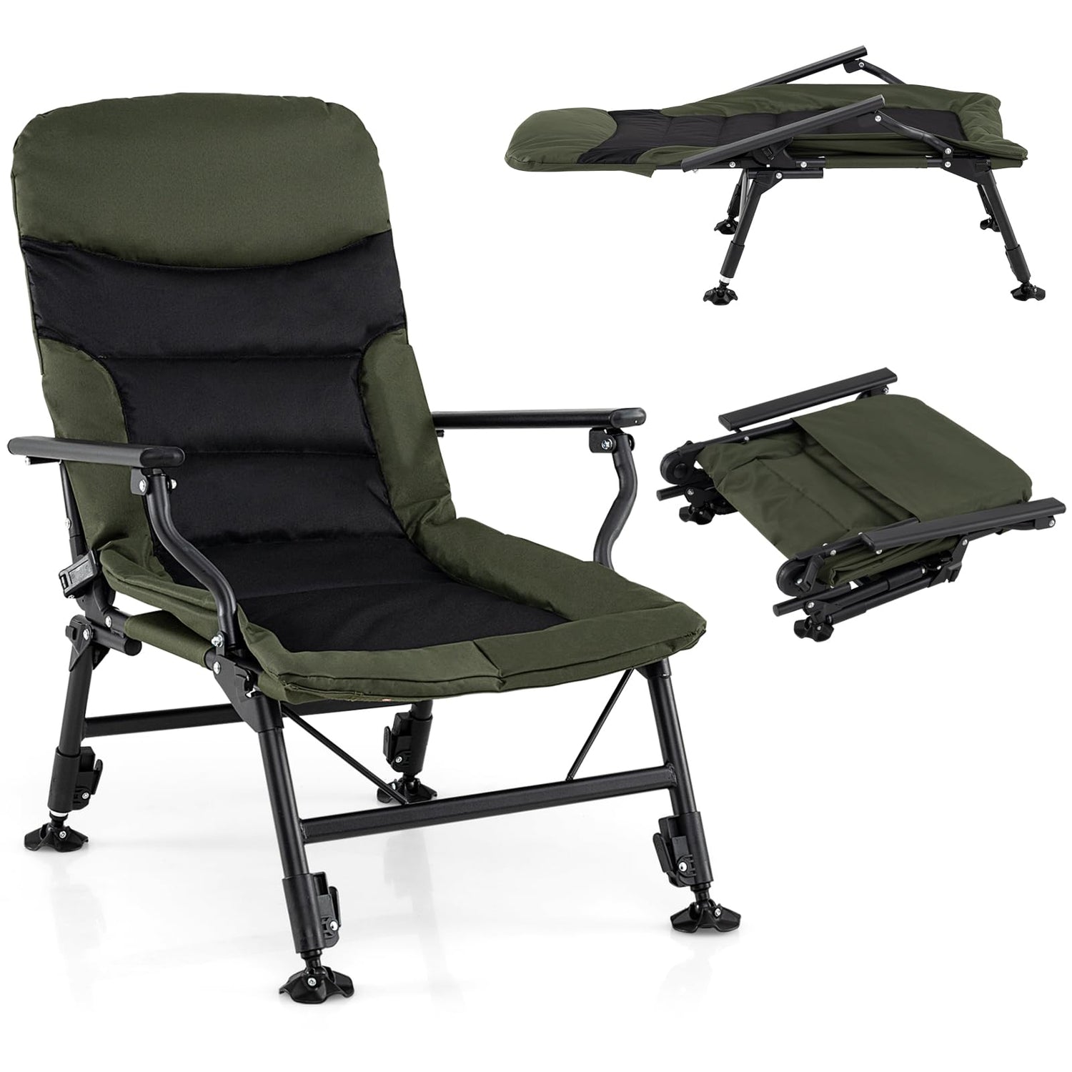 GYMAX Foldable Fishing Chair Heavy Duty Oversized All-Terrain Camping Chair