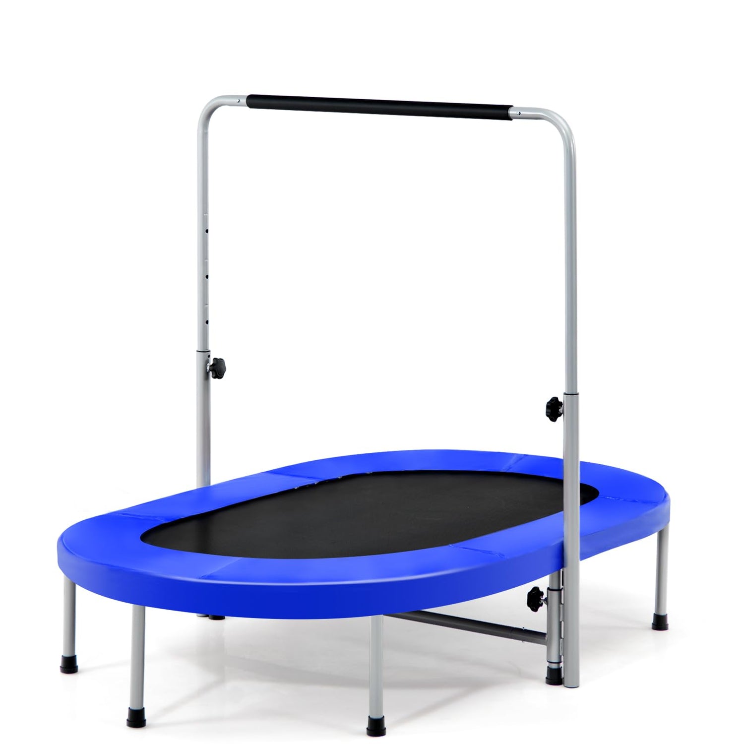 GYMAX Rebounder Trampoline for Adults, 60" Foldable Mini Kids Trampoline Indoor with 5-Level Height Adjustable Handle & Non-Slip Pads