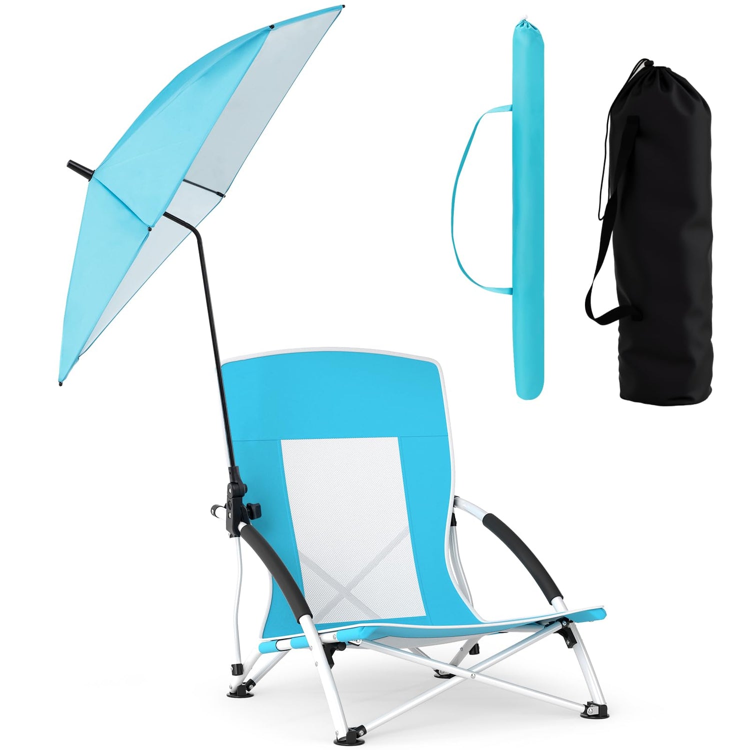 GYMAX Folding Beach Chair 330lbs with Removable Adjustable Umbrella