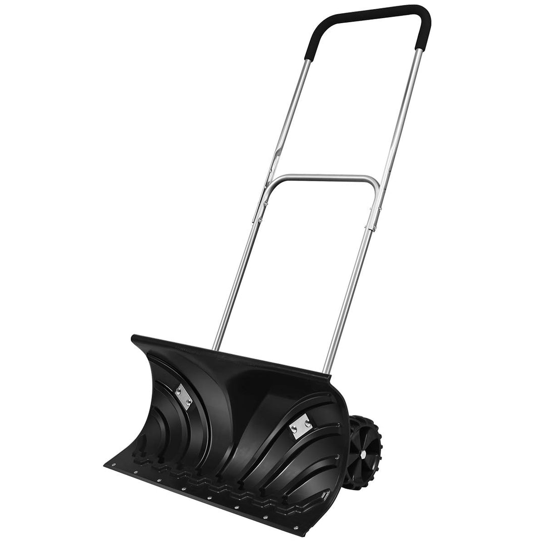 GYMAX Snow Shovel Rolling Snow Pusher for Driveway