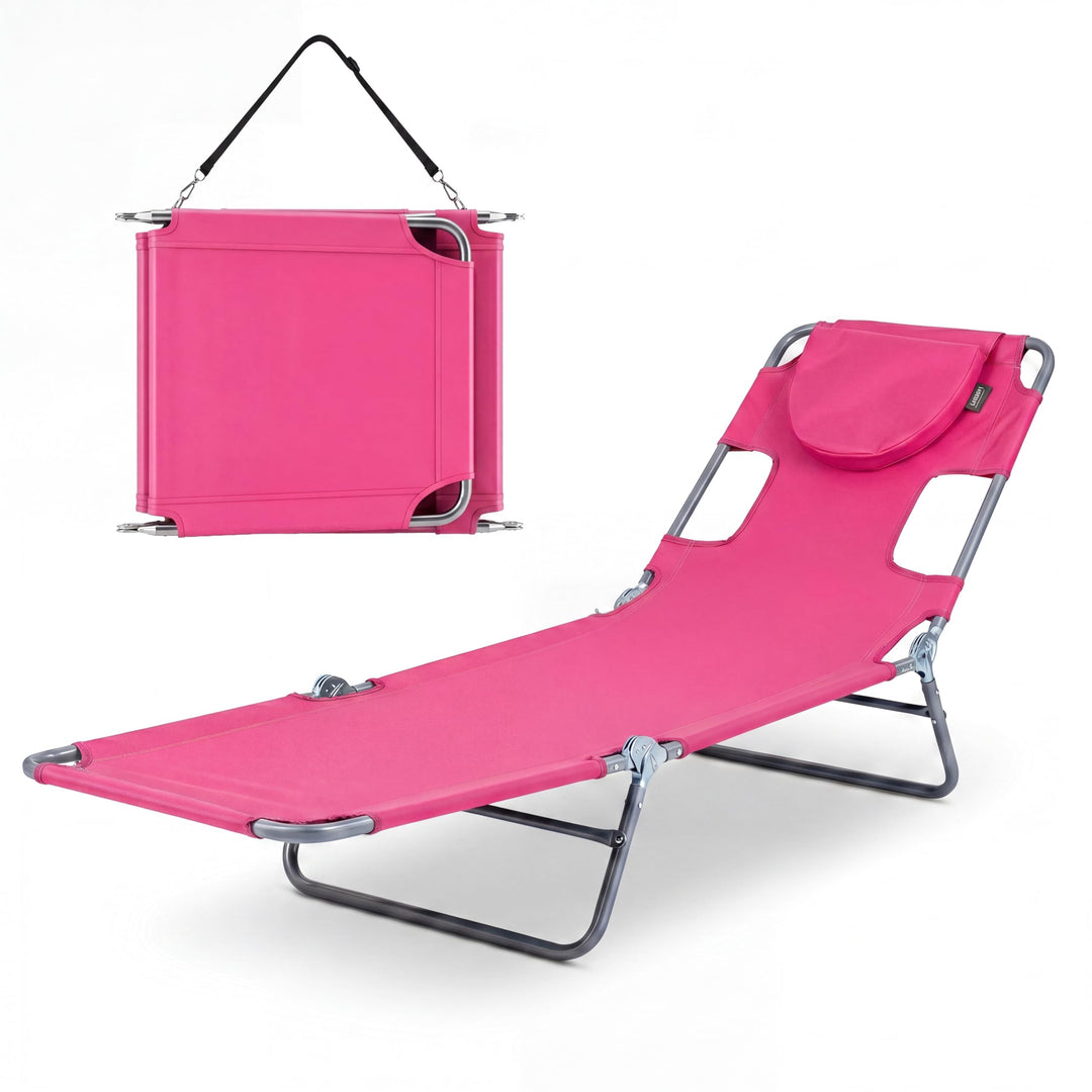GYMAX Tanning Chair 330lbs Beach Chairs with Face Hole(1/2)