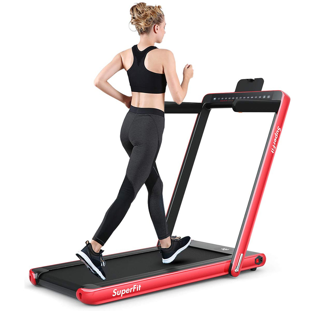 GYMAX Walking Pad, 2.25HP Dual Display Foldable Treadmill for Home with Remote/Smart App Control