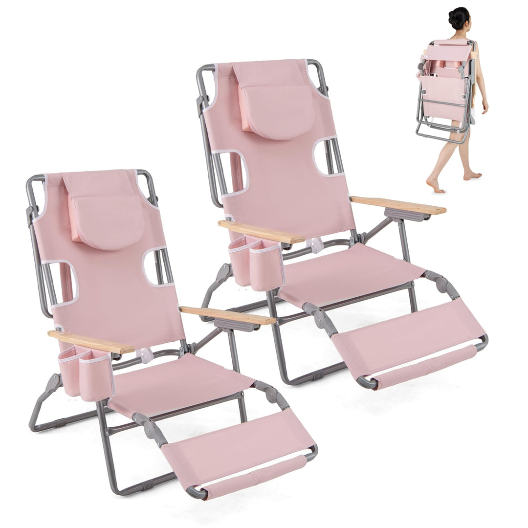 GYMAX Tanning Chairs 3 in 1 Backpack Beach Lounger