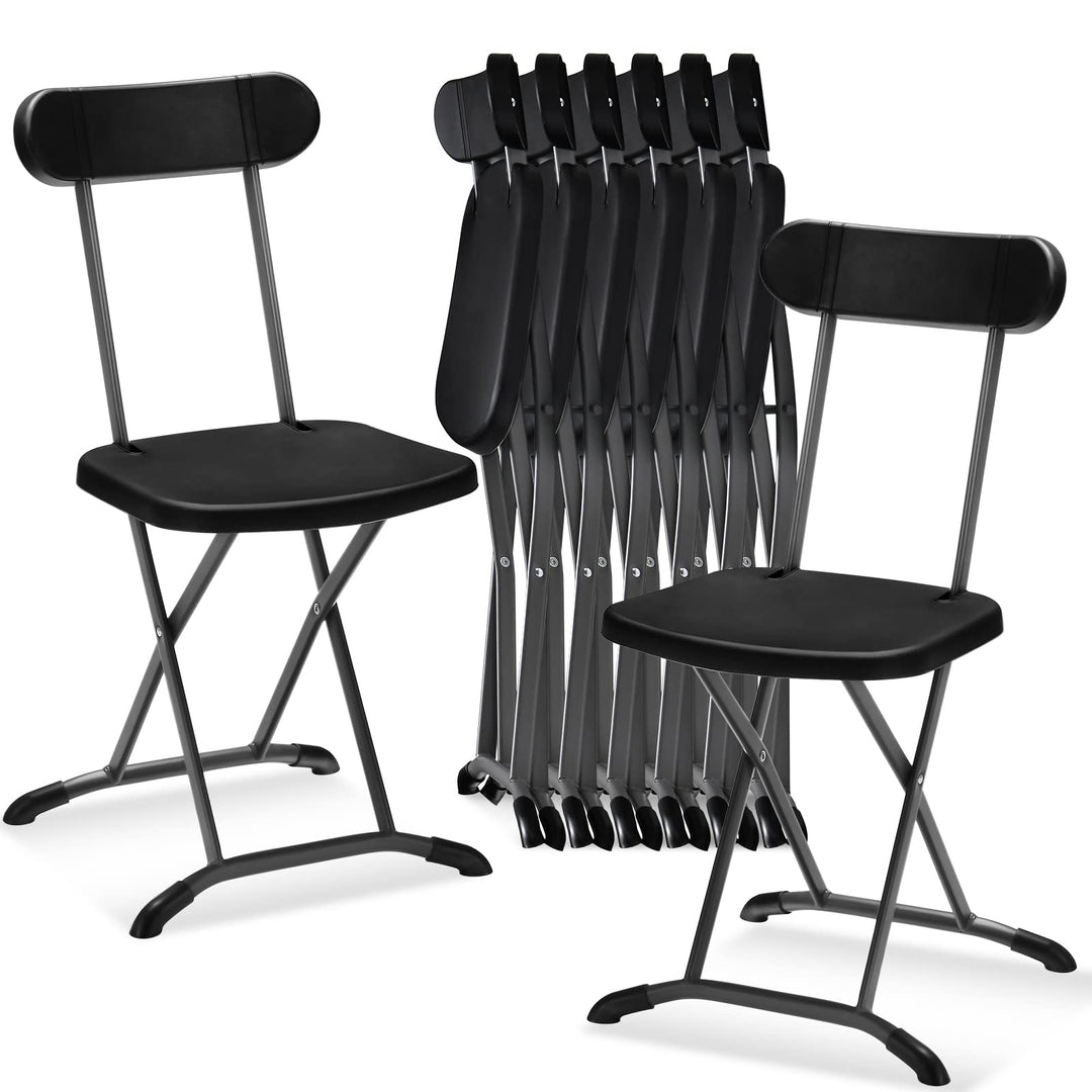 GYMAX Folding Chair, 400lbs Plastic Chairs Set with Steel Frame & Ergonomic Curved Back, Indoor & Outdoor Commercial Event Seat for Meeting