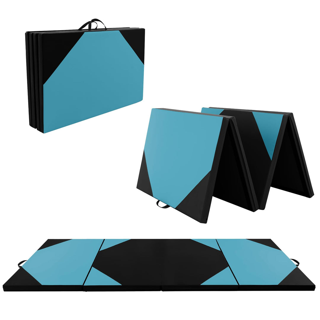 GYMAX Gymnastics Mat, 4 FT x 10 FT x 2 Inches Folding Exercise Mat w/Carrying Handles, Hook & Loop Fasteners
