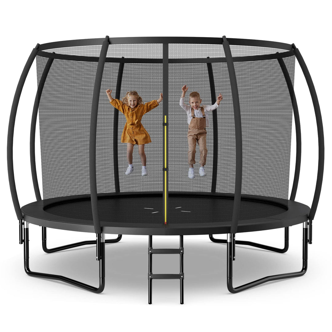 GYMAX Trampoline, 12FT ASTM Approved Recreational Trampoline with Enclosure, Ladder & Galvanized Steel Frame