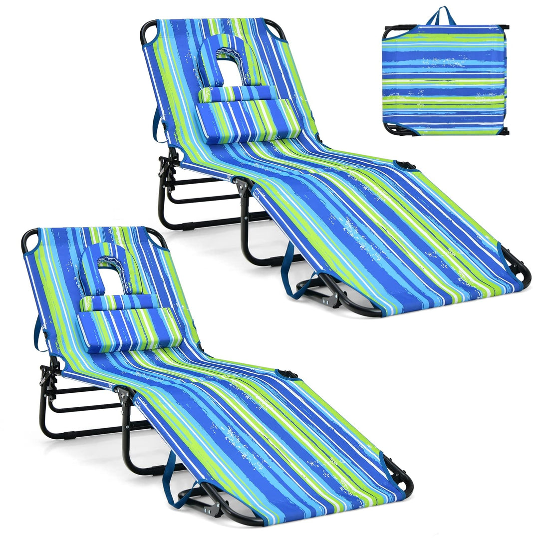 GYMAX Tanning Chair, 350lbs Beach Lounge Chair with Face Hole, Washable Pillow & Carry Strap