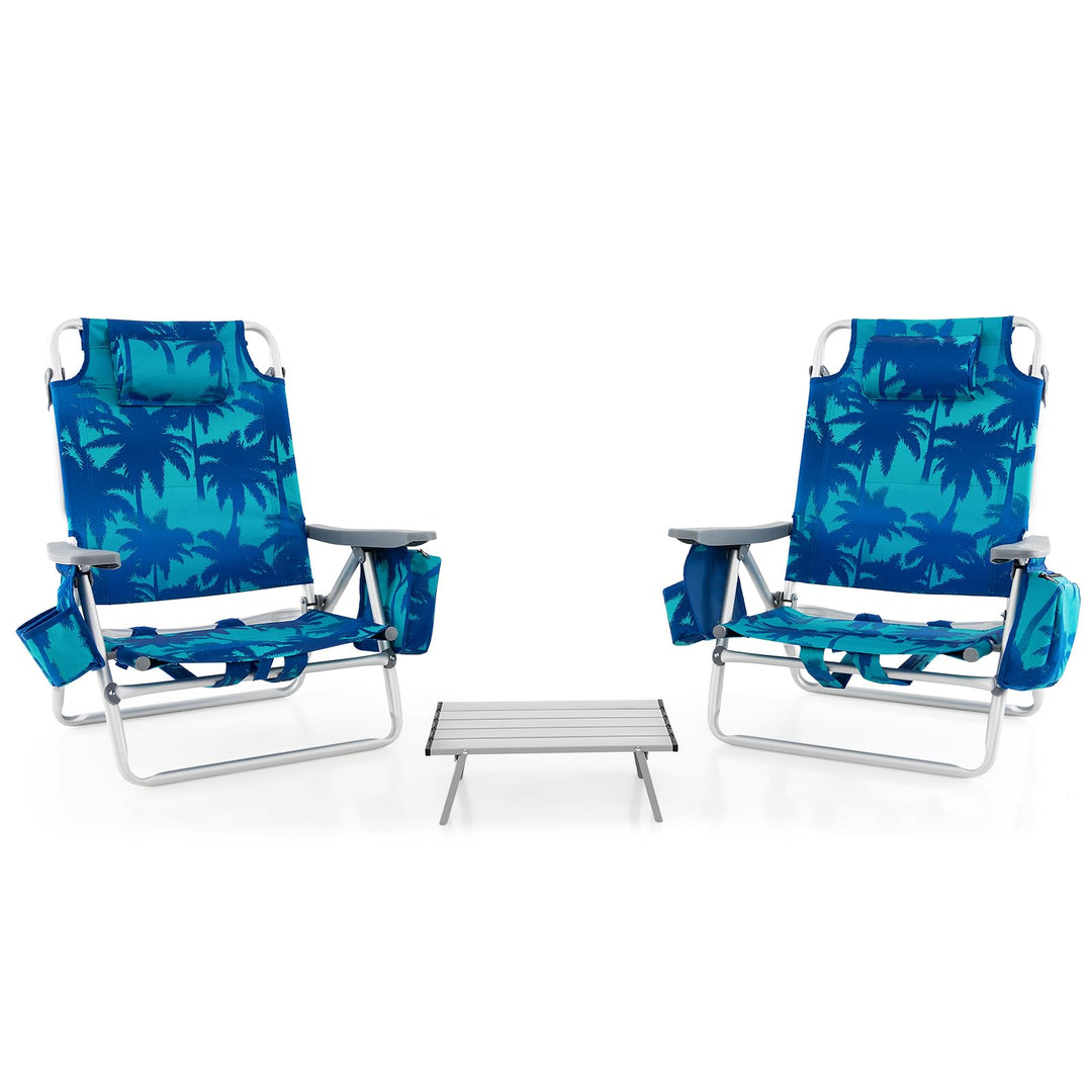 GYMAX Beach Chairs, 2/4-Pack Backpack Camping Chair with Armrest, Cooler Bag, Cup Holder