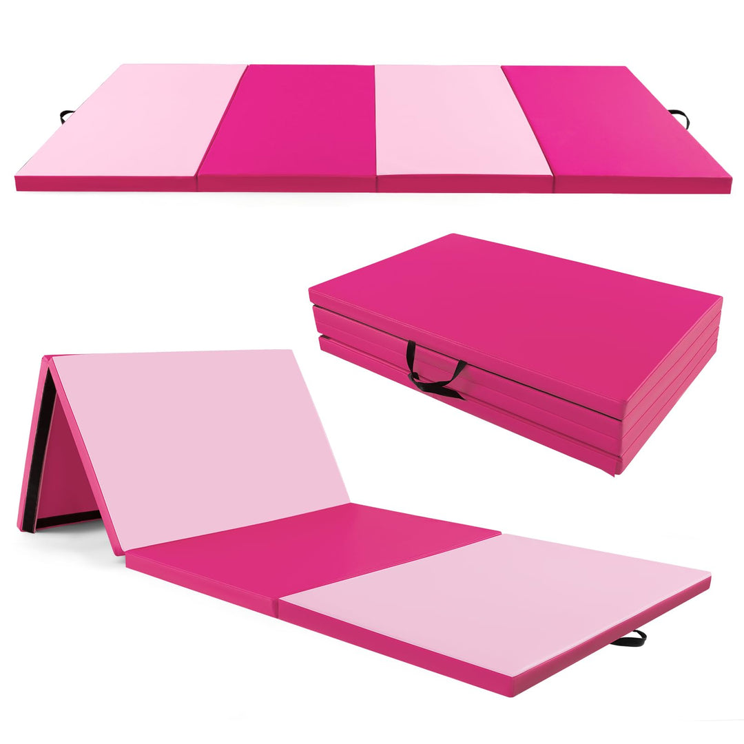 GYMAX Gymnastics Mat, 4 FT x 10 FT x 2 Inches Folding Exercise Mat w/Carrying Handles, Hook & Loop Fasteners