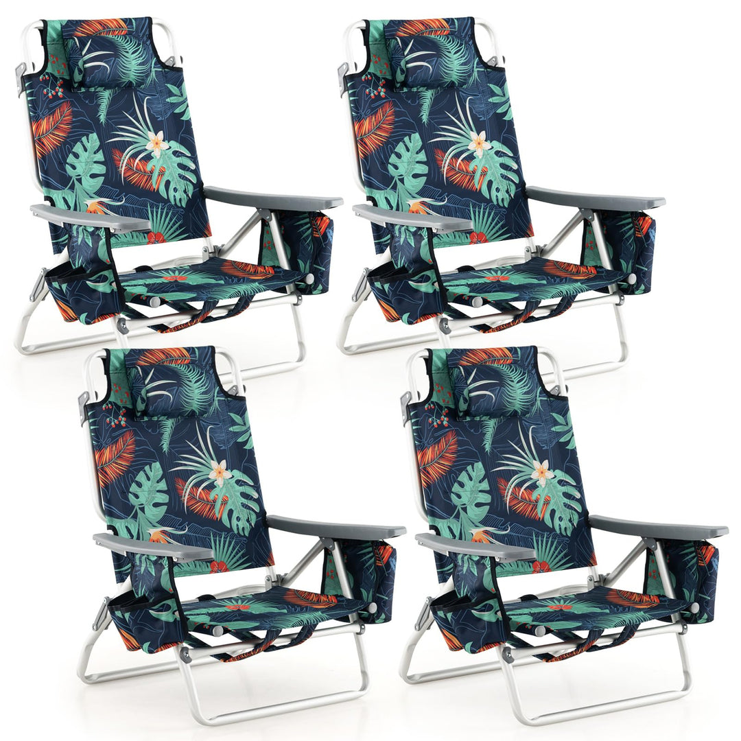 GYMAX Beach Chairs, 2/4-Pack Backpack Camping Chair with Armrest, Cooler Bag, Cup Holder