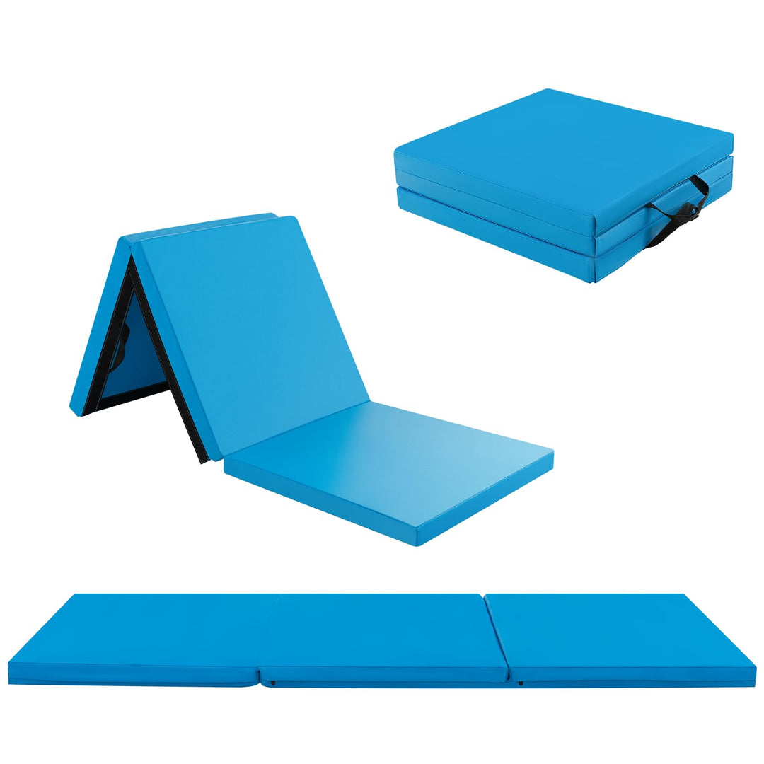GYMAX Folding Gymnastics Mat, 6 FT x 2 FT x 2 Inches Exercise Mat w/Carrying Handles, Waterproof PU Leather, Hook & Loop Fasteners