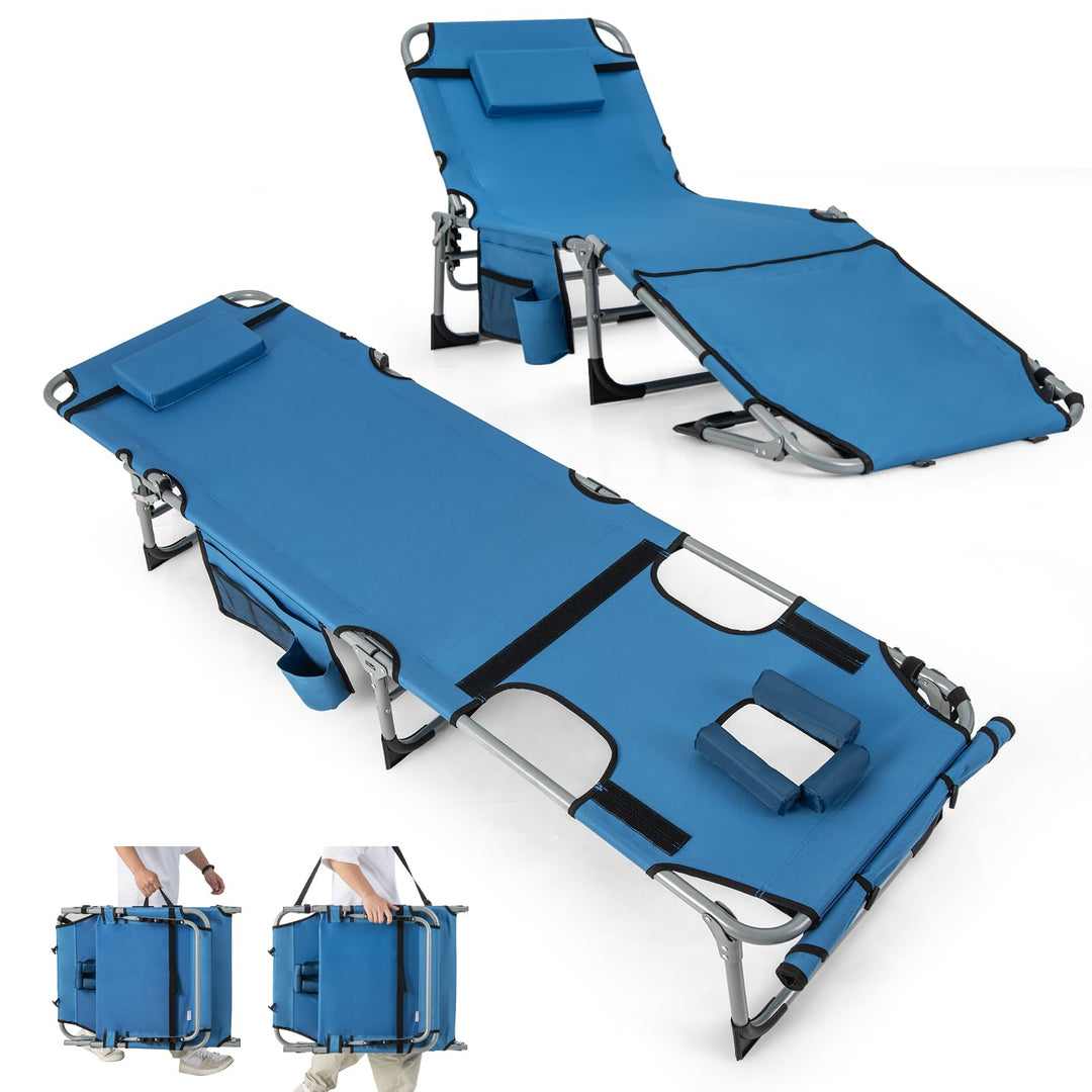 GYMAX Tanning Chair, 400LBS Beach Lounge Chair with Face Arm Hole & Hand Shoulder Strap
