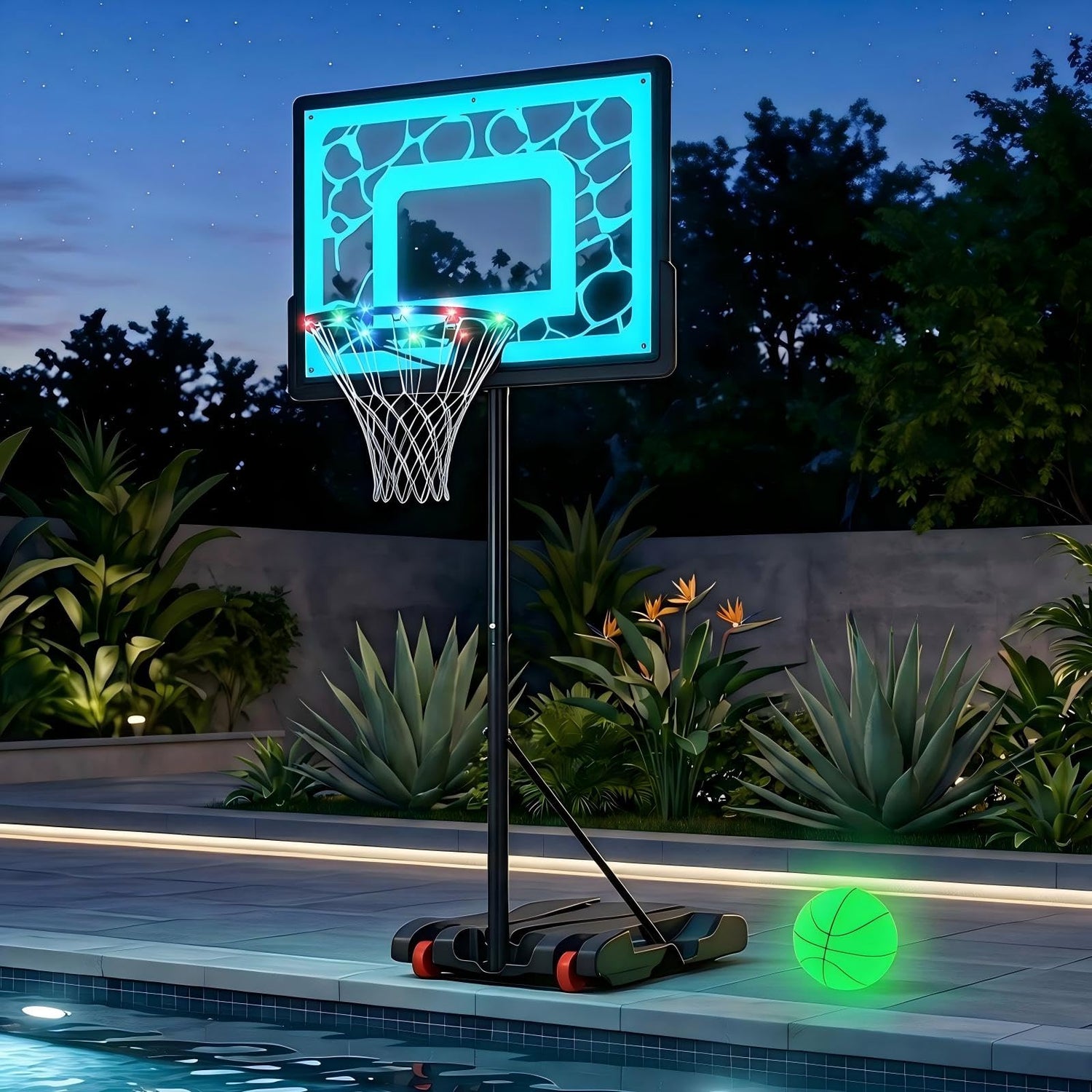 GYMAX Pool Basketball Hoop with LED & Solar Lights