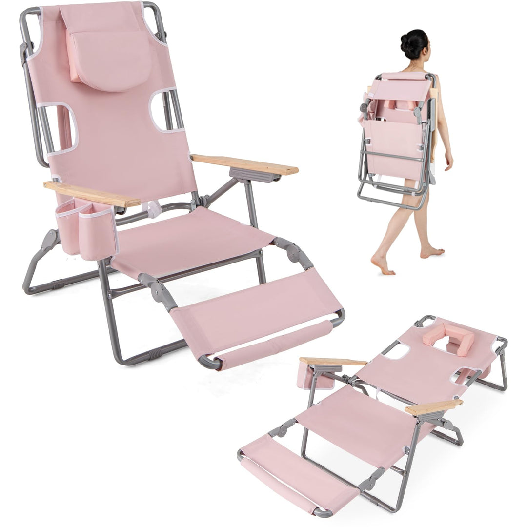GYMAX Tanning Chairs 3 in 1 Backpack Beach Lounger