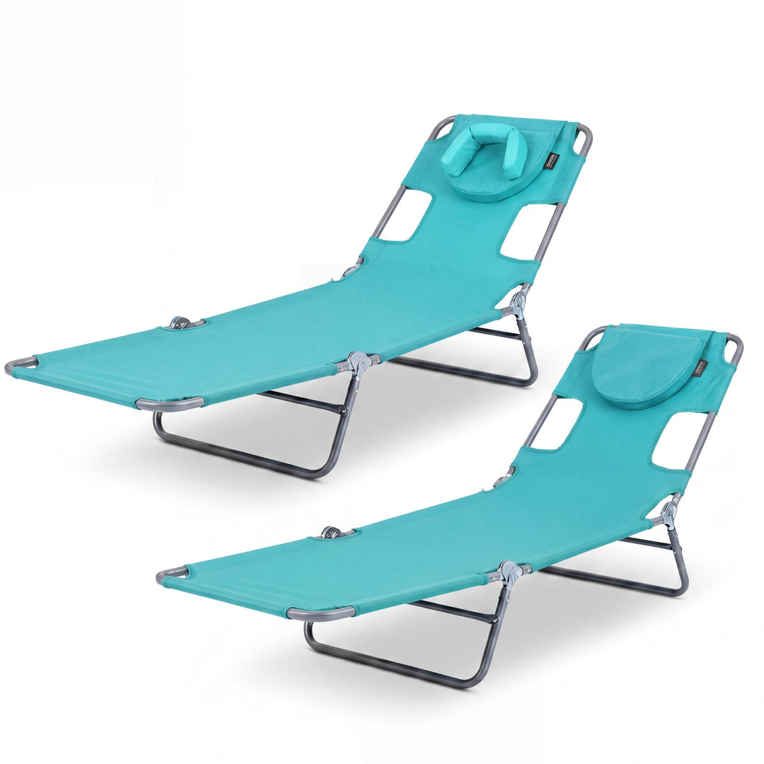 GYMAX Tanning Chair 330lbs Beach Chairs with Face Hole(1/2)