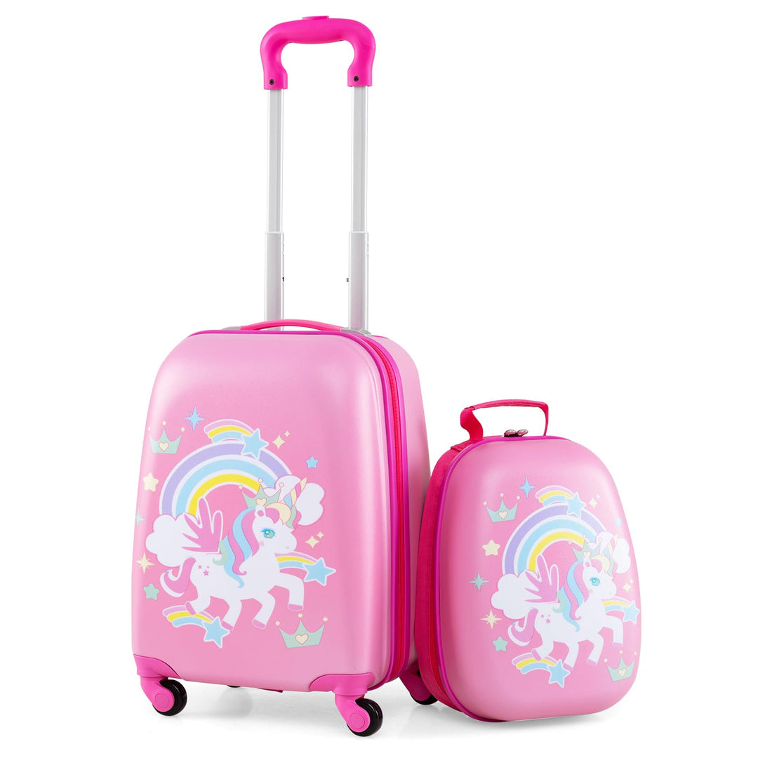 GYMAX Kids Carry On Luggage Set, 12" & 16" 2PCS Rolling Suitcase