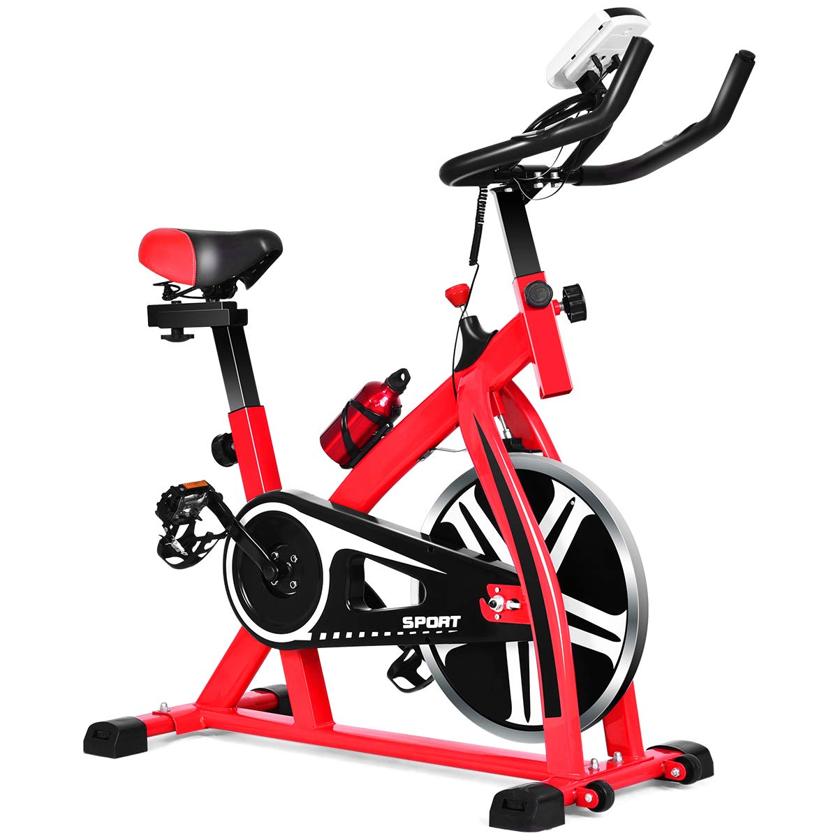 GYMAX Indoor Exercise Bike, Stationary Cycling Bike with Adjustable Resistance & LCD Monitor