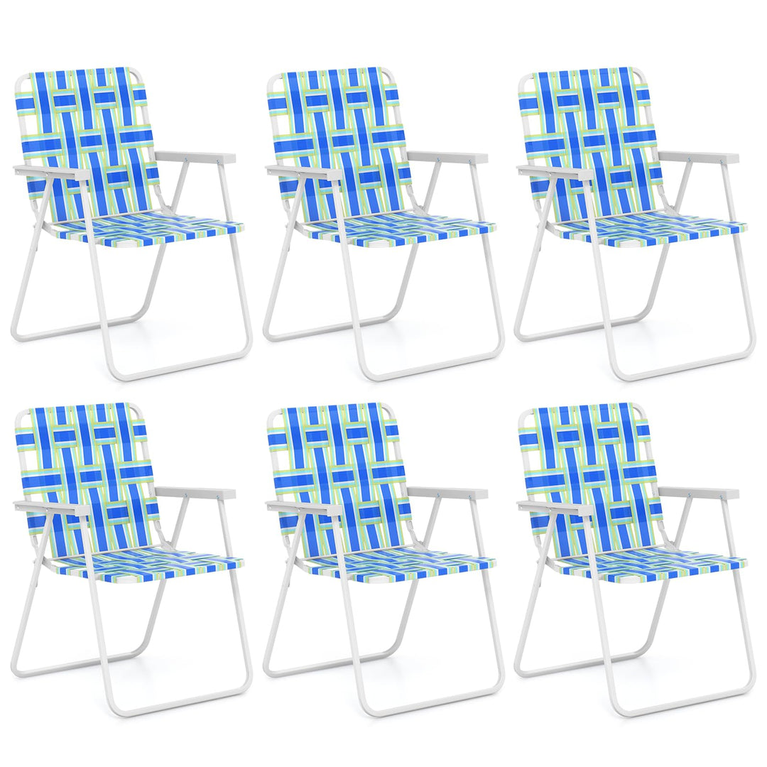 GYMAX Folding Chair, Patio Lawn Chair Set with Armrest, Indoor/Outdoor 2/4/6 Pack Webbed Lightweight Dinning Chair