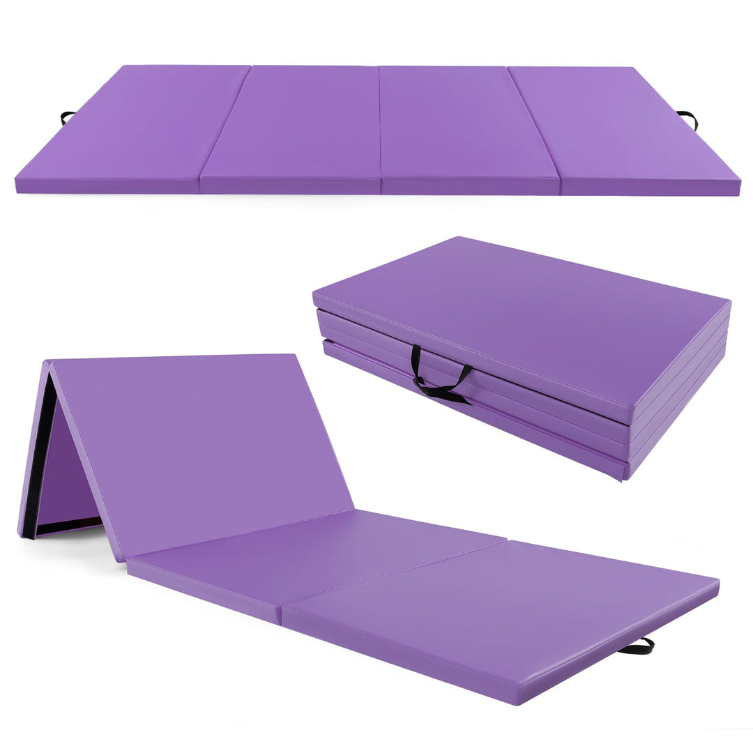 GYMAX Gymnastics Mat, 4 FT x 10 FT x 2 Inches Folding Exercise Mat w/Carrying Handles, Hook & Loop Fasteners