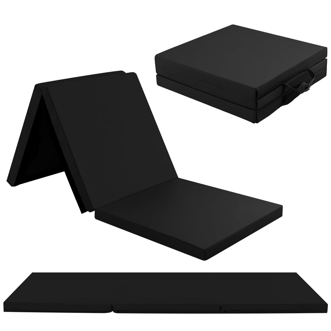 GYMAX Folding Gymnastics Mat, 6 FT x 2 FT x 2 Inches Exercise Mat w/Carrying Handles, Waterproof PU Leather, Hook & Loop Fasteners