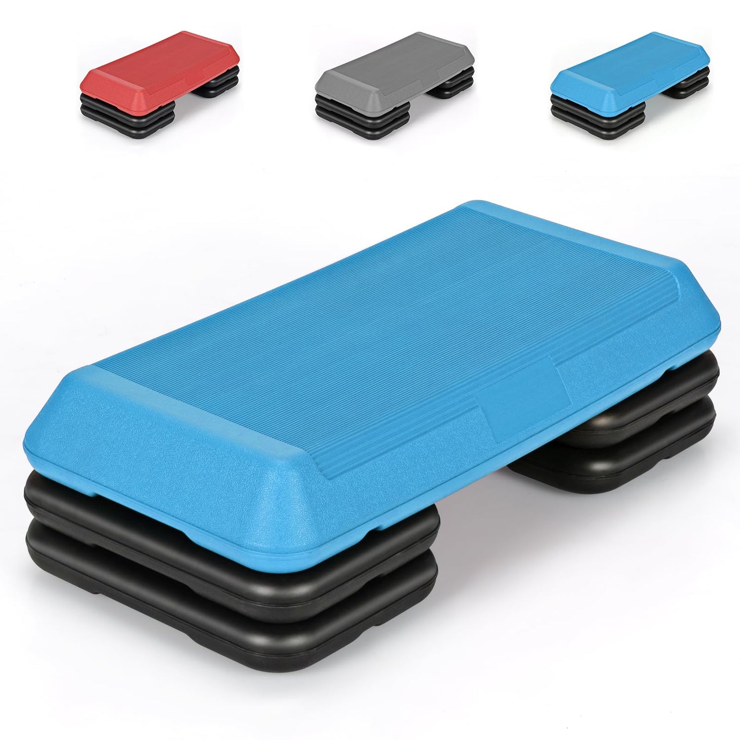 GYMAX Aerobic Step Platform, Adjustable Stepper with 4 Detachable Risers, Cardio Training Equipment Full Body Workout