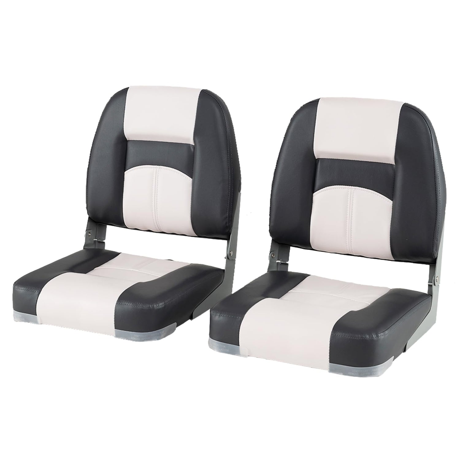 GYMAX Boat Seats Folding Low/High Back Boat Seats (2-Pack,White & Drak Grey,Low Back)