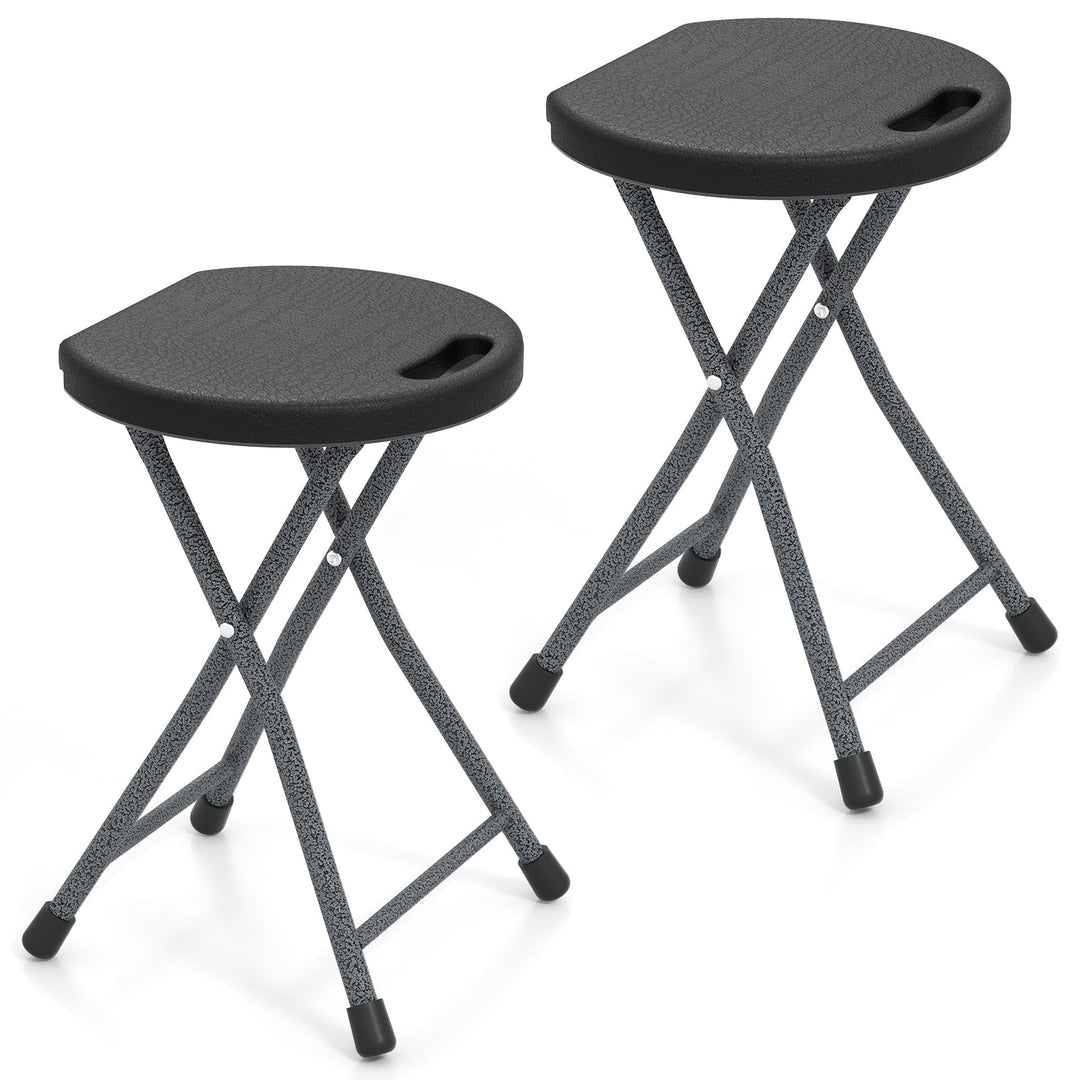 GYMAX Folding Stool, 18in Portable Collapsible Bar Stool with Handle & Steel Frame