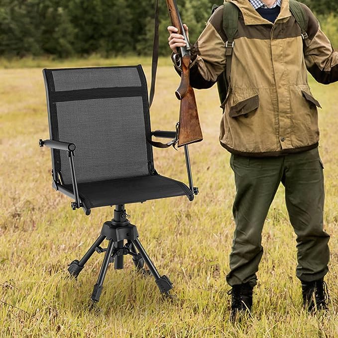 GYMAX Swivel Hunting Chair, 360 Degree Folding Hunting Blind Chair with Adjustable Height