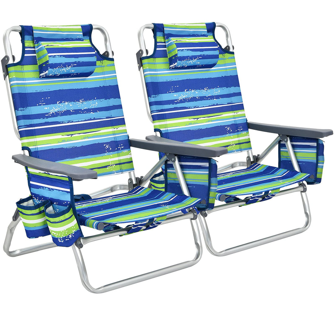 GYMAX Beach Chairs, 2/4-Pack Backpack Camping Chair with Armrest, Cooler Bag, Cup Holder
