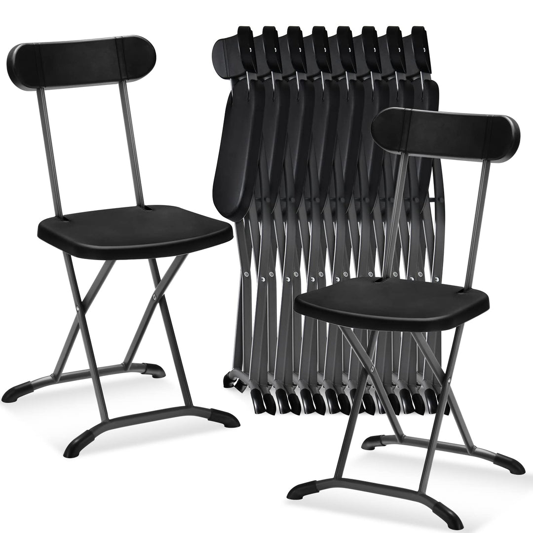 GYMAX Folding Chair, 400lbs Plastic Chairs Set with Steel Frame & Ergonomic Curved Back, Indoor & Outdoor Commercial Event Seat for Meeting