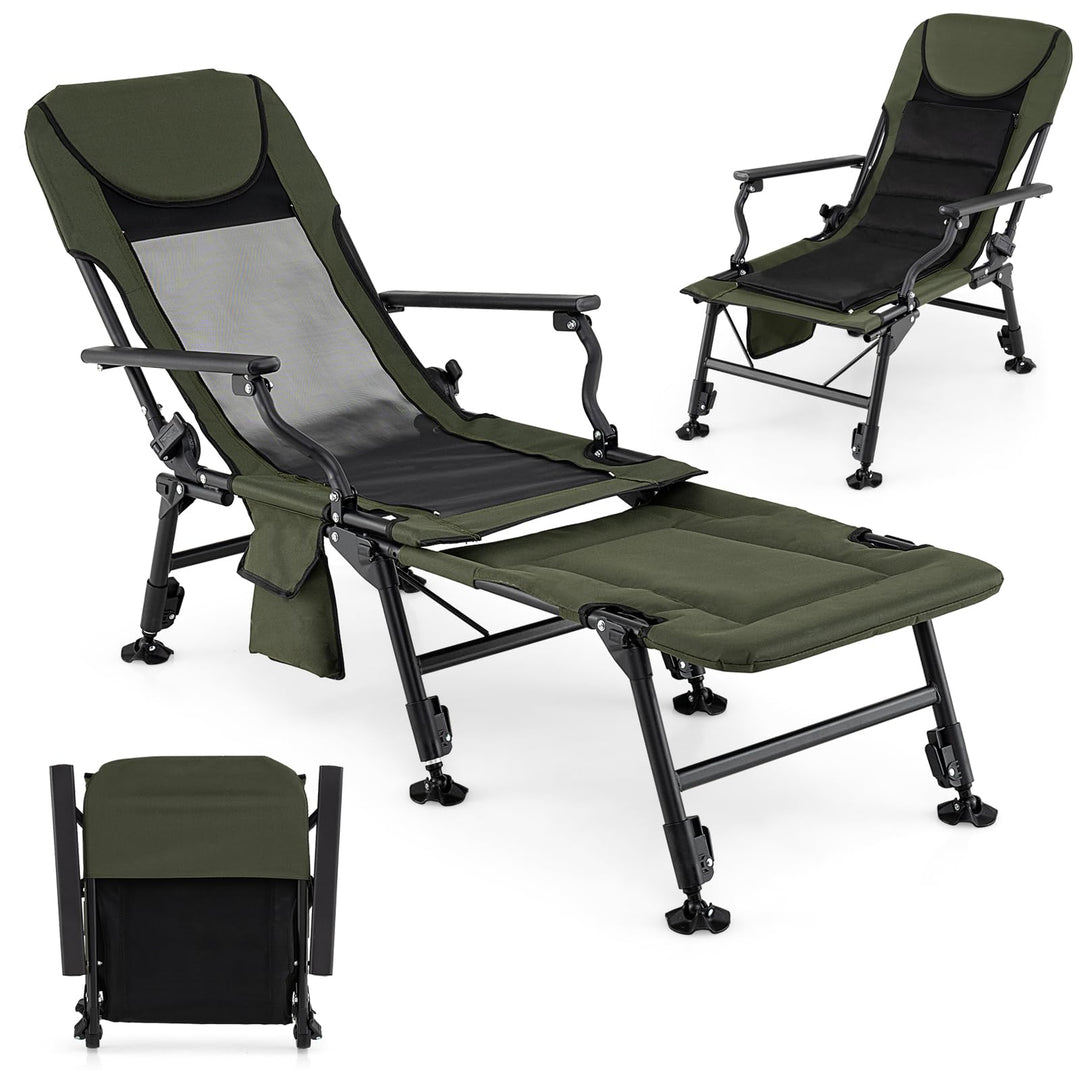 GYMAX Foldable Fishing Chair Portable Recliner